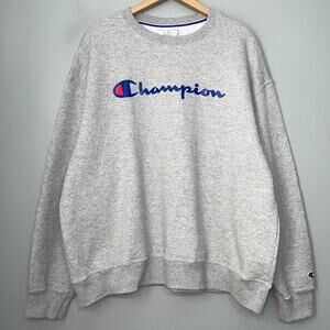 Champion Authentic Sweatshirt Unisex Size 2X Heather Gray Crewneck Sporty Active